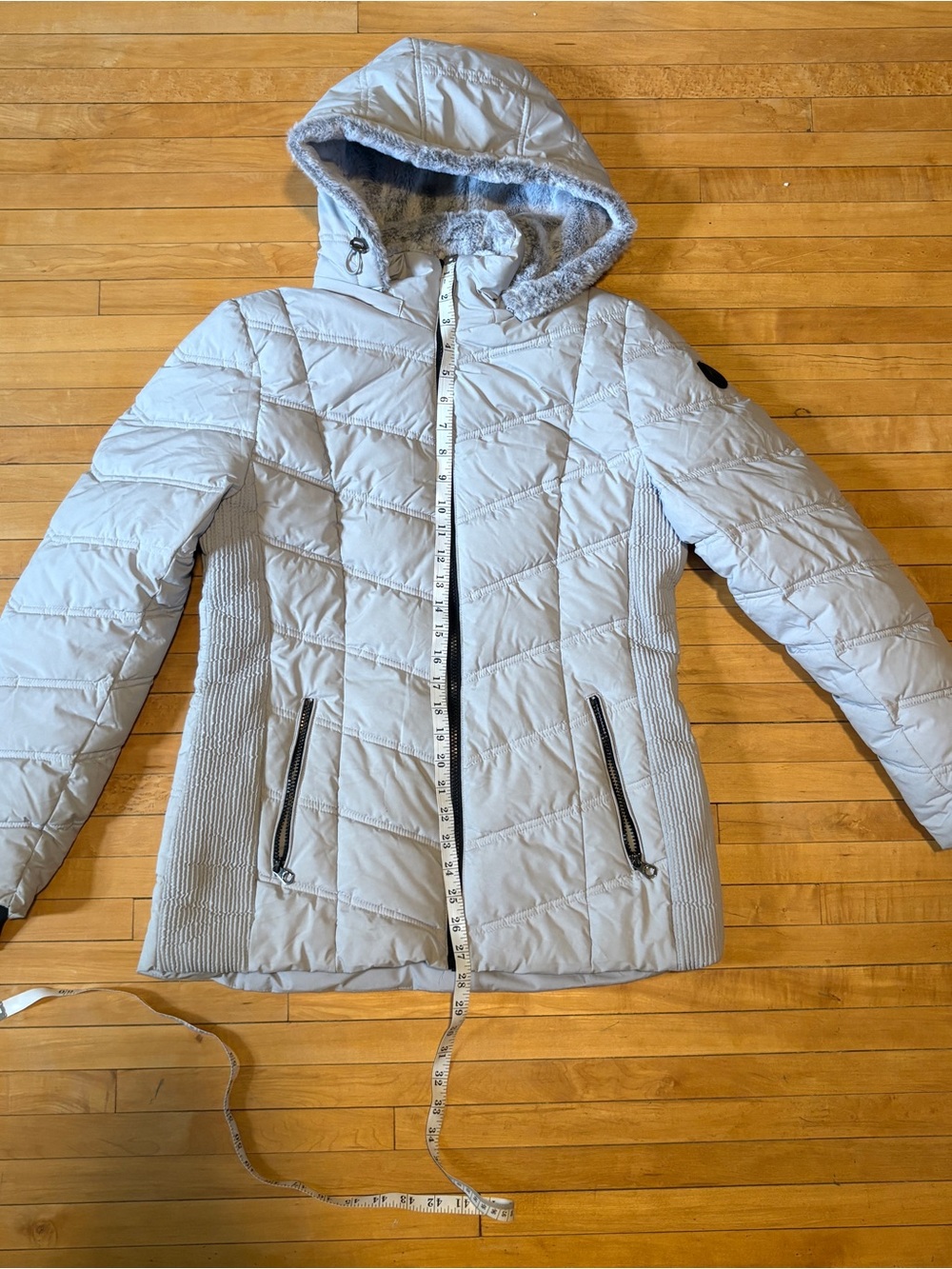 Nautica Light Gray Quilted Hooded Puffer Jacket